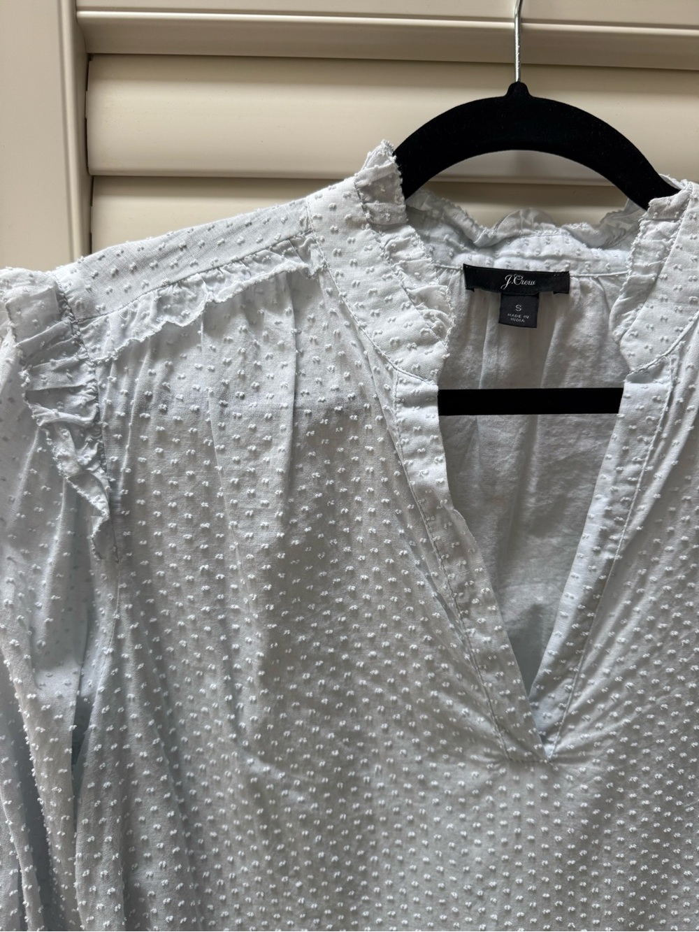 J.Crew Light Blue Split V Swiss Dot Blouse - Picture 4 of 6
